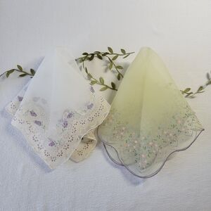 Vintage Organza Handkerchiefs Set of 2 Scalloped Edge